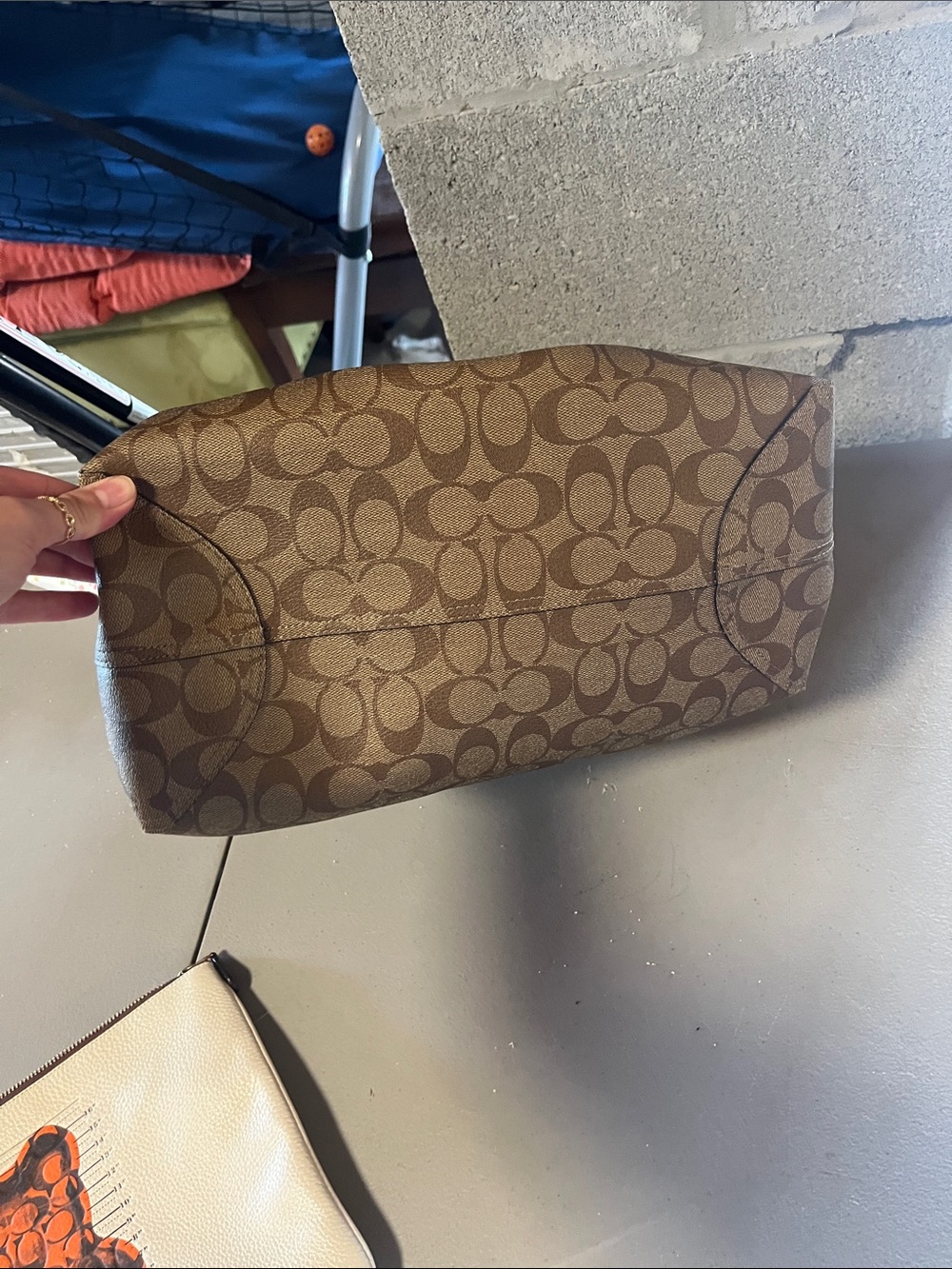 Coach Brown Signature Canvas Tote with Black Trim and Orange Gummy Bear Motif - Picture 4 of 4